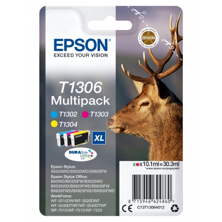 Epson Stag Multipack 3 colori T1306 DURABrite Ultra Ink in confezione Easy Mail Packaging